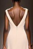 Simple Ivory Double V-Neck Sheath Satin Maxi Evening Dress