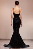 Sparkly Black Sequined Mermaid Corset Maxi Evening Dress