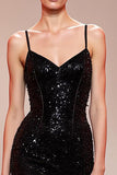 Sparkly Black Sequined Mermaid Corset Maxi Evening Dress
