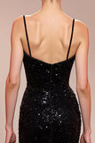 Sparkly Black Sequined Mermaid Corset Maxi Evening Dress
