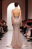 Sparkly Champagne Strapless Mermaid Maxi Backless Evening Dress
