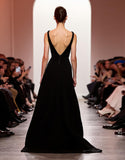Black Backless Double V-Neck Sheath Maxi Evening Dress