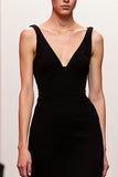 Black Backless Double V-Neck Sheath Maxi Evening Dress