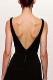Black Backless Double V-Neck Sheath Maxi Evening Dress