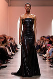 Sparkly Black Sequined Mermaid Maxi Strapless Evening Dress