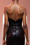 Sparkly Black Sequined Mermaid Maxi Strapless Evening Dress