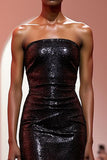 Sparkly Black Sequined Mermaid Maxi Strapless Evening Dress