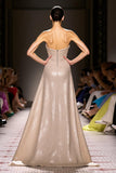 Sparkly Champagne Sheath Strapless Maxi Evening Dress