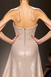 Sparkly Champagne Sheath Strapless Maxi Evening Dress