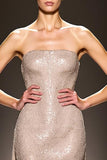Sparkly Champagne Sheath Strapless Maxi Evening Dress