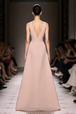 Maxi Champagne Satin Deep V-Neck Mermaid Evening Dress with Slit