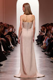 Champagne Sheath Sparkly Sequined Maxi Evening Dress with Slit