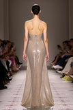Champagne Strapless Sheath Maxi Sparkly Sequined Evening Dress
