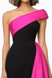 Black and White Satin Mermaid Maxi Evening Dress with Ruffles