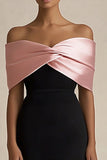 Black and Pink Off the Shoulder Mermaid Maxi Satin Evening Dress