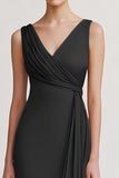 Black V-Neck Sheath Maxi Evening Dress with Ruffles