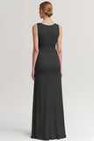 Black V-Neck Sheath Maxi Evening Dress with Ruffles
