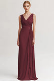 Black V-Neck Sheath Maxi Evening Dress with Ruffles