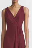 Black Satin A Line V-Neck Ruched Maxi Evening Dress