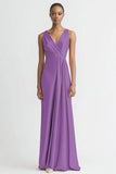 Black Satin A Line V-Neck Ruched Maxi Evening Dress