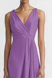 Black Satin A Line V-Neck Ruched Maxi Evening Dress