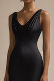 Black Satin V-Neck Maxi Mermaid Evening Dress