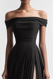 Black Chiffon A Line Maxi Evening Dress with Slit