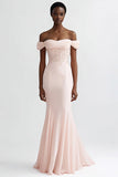 Pink Mermaid Off the Shoulder Chiffon Maxi Evening Dress