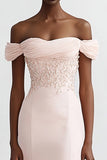 Pink Mermaid Off the Shoulder Chiffon Maxi Evening Dress