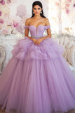 Lilac Ball Gown Princess Tulle Tiered Maxi Quinceanera Dress