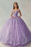 Lilac Ball Gown Princess Off the Shoulder Maxi Quinceanera Dress with Appliques