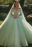 Sparkly Light Green Ball Gown Maxi Quinceanera Dress with Beading