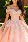 Pink Ball Gown Princess Corset Sweetheart Appliqued Quinceanera Dress