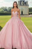 Pink Ball Gown Sweetheart Maxi Quinceanera Dress with Appliques