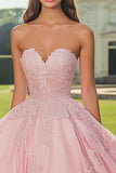 Pink Ball Gown Sweetheart Maxi Quinceanera Dress with Appliques