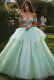 Sparkly Mint Green Ball Gown Ruffled Maxi Quinceanera Dress with Sequins
