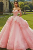 Pink Ball Gown Maxi Ruffled Quinceanera Dress with Appliques