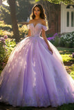 Lilac Ball Gown Tulle Maxi Quinceanera Dress with Appliques