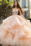 Champagne Tulle Ball Gown Sweetheart Ruffled Quinceanera Dress with Lace
