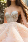 Champagne Tulle Ball Gown Sweetheart Ruffled Quinceanera Dress with Lace
