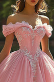 Pink Corset Princess Ball Gown Maxi Quinceanera Dress with Appliques