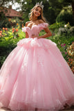 Pink Tulle Ball Gown Maxi Quinceanera Dress with Ruffles