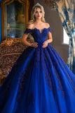 Royal Blue Ball Gown Long Appliqued Princess Quinceanera Dress