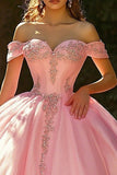 Pink Princess Ball Gown Tulle Maxi Quinceanera Dress with Appliques