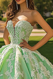 Green Ball Gown Sweetheart Maxi Quinceanera Dress with Appliques