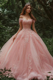 Princess Pink Tulle Ball Gown Maxi Quinceanera Dress with Lace