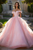 Pink Tulle Ball Gown Ruffled Maxi Quinceanera Dress with Lace