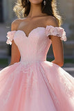 Pink Tulle Ball Gown Ruffled Maxi Quinceanera Dress with Lace