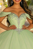Glitter Light Green Tulle Ball Gown Maxi Quinceanera Dress with Sequins