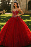 Sparkly Burgundy Ball Gown Sequined Sweetheart Maxi Quinceanera Dress
